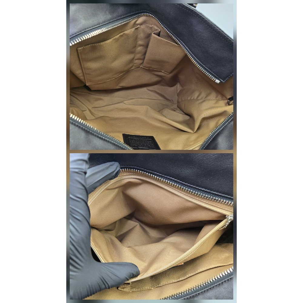 Coach Hampton Black Leather Tote Bag Contrast Stitch - Picture 5 of 11